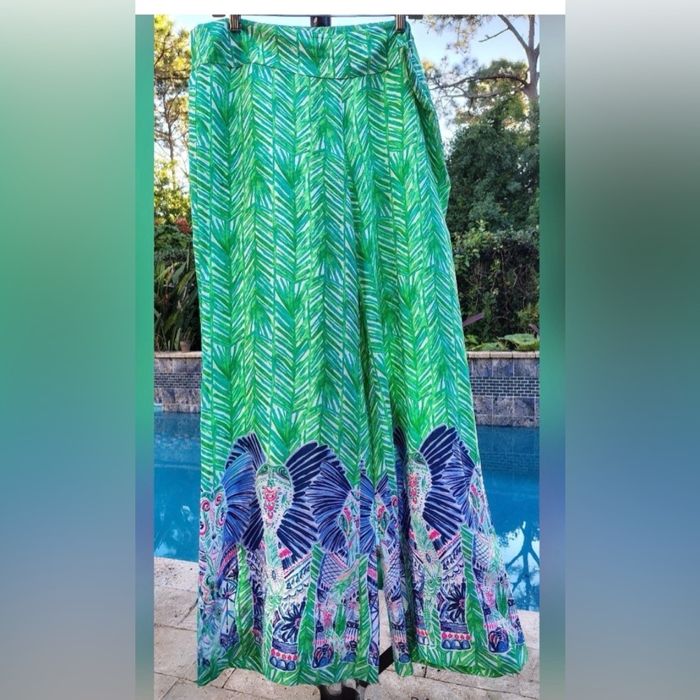 Lilly Pulitzer Green and Blue Lolani Pants 100% silk